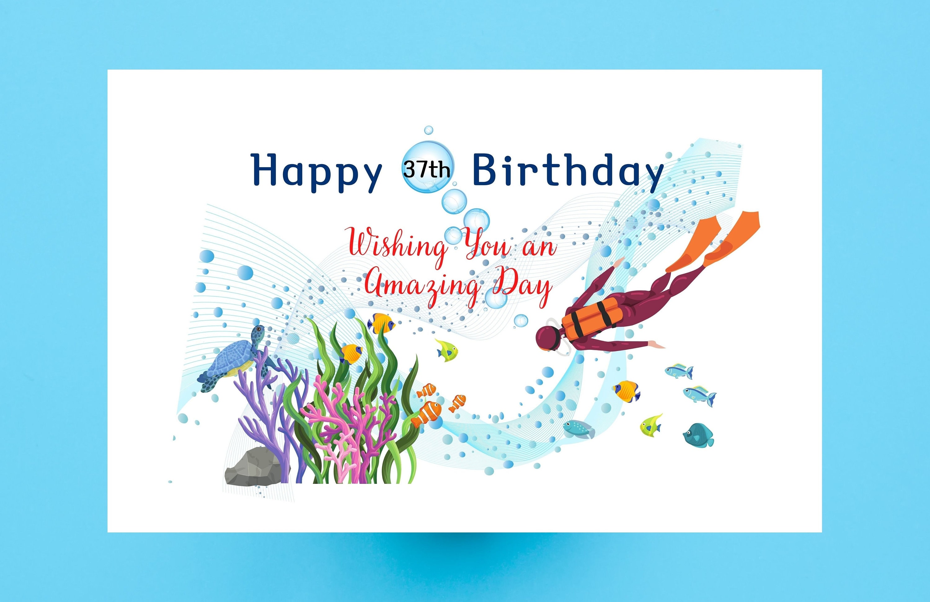 Scuba Diving Birthday Card Under the water design Etsy