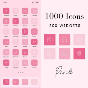 1000+ minimalistic pink themed app icons | aesthetic homescreen | icon covers | IOS 14/15 | widgets | free custom icons | minimal pack |