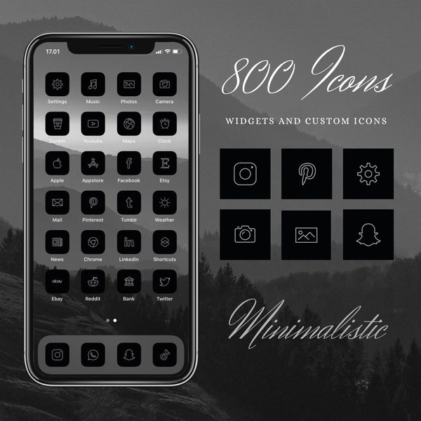 800+ minimalistic black and white app icons | aesthetic homescreen | icon covers | IOS 14/15 | widgets | free custom icons | theme pack |