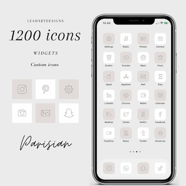 1200+ minimalistic parisian app icons | aesthetic homescreen | icon covers | IOS 14/15 | widgets | free custom icons | minimal theme pack |