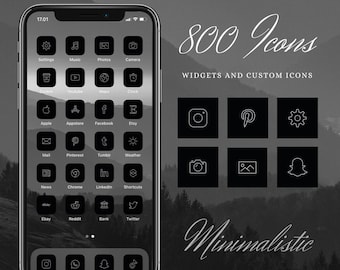 800+ minimalistic black and white app icons | aesthetic homescreen | icon covers | IOS 14/15 | widgets | free custom icons | theme pack |