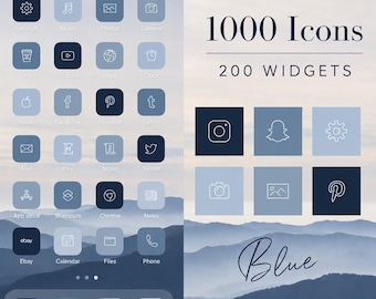 Iconos minimalistas azules para aplicaciones / Widgets para la pantalla de inicio de iOS (Descarga digital)