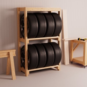 Tire storage rack, DIY plan, pdf download, beginner-friendly, blueprints, imperial and metric versions
