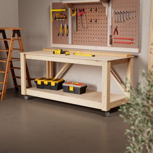 Large workbench, DIY plan, pdf download, beginner-friendly, blueprints, imperial and metric versions