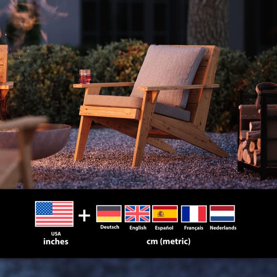 PDF-download, Modern Adirondack chair, DIY plan, beginner-friendly, blueprints, imperial and metric versions