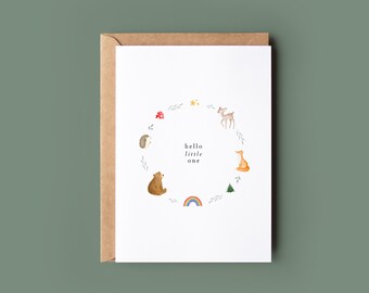 Hello Little One Woodland Card | Illustrated New Baby Card