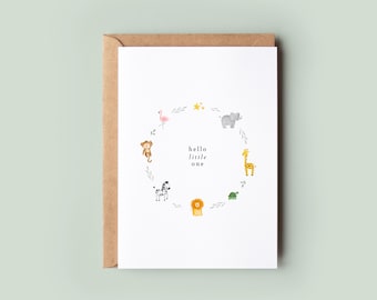Hello Little One Jungle Animals Card | Illustrated New Baby Card
