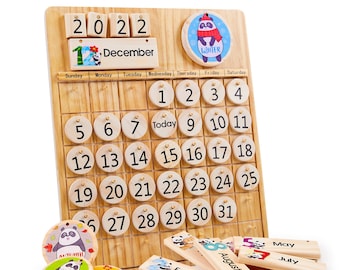 Calendrier perpétuel en bois - Jouets Montessori pour les enfants qui apprennent les saisons, les mois et les jours de l’année, les tout-petits d’âge préscolaire et en classe Jouet STEM