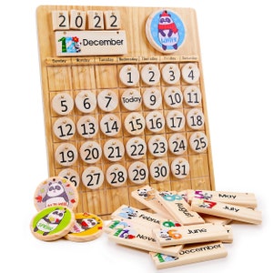 Wooden Perpetual Calendar - Montessori Toys for kids learning Seasons, Months and Days of Year, preschool and classroom toddlers STEM toy