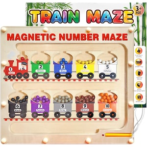 Magnetic Color and Number Maze, Color Learning Busy Board for Kids, Wooden Montessori, Educational Toys, Magnetic Maze Toys for Toddlers 1-3