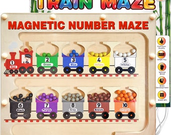 Magnetic Color and Number Maze, Color Learning Busy Board for Kids, Wooden Montessori, Educational Toys, Magnetic Maze Toys for Toddlers 1-3