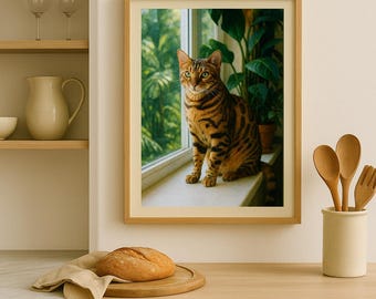 Printable Bengal Cat Art - A4 А3 Digital Download - Exotic Spotted Cat Portrait