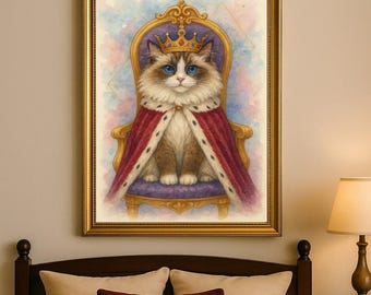 Arte imprimible de gato Ragdoll - Descarga digital A4/A3 - Retrato en acuarela suave