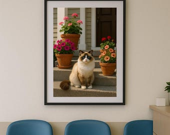 Arte imprimible de gato Ragdoll - Descarga digital A4/A3 - Retrato en acuarela suave