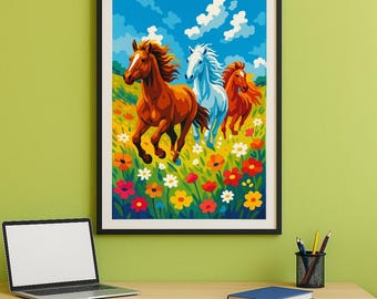 Printable American Quarter Horse Art - А3 A4 Digital Download - Wild West Wall Decor