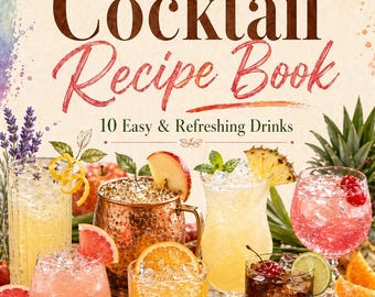 Ricettario di cocktail in PDF, 10 ricette di cocktail facili, ebook di ricette di bevande stampabile, cocktail estivi, bevande alla frutta, guida ai cocktail per feste
