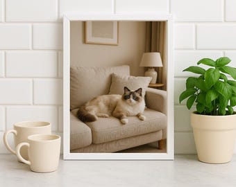 Arte imprimible de gato Ragdoll - Descarga digital A4/A3 - Retrato en acuarela suave