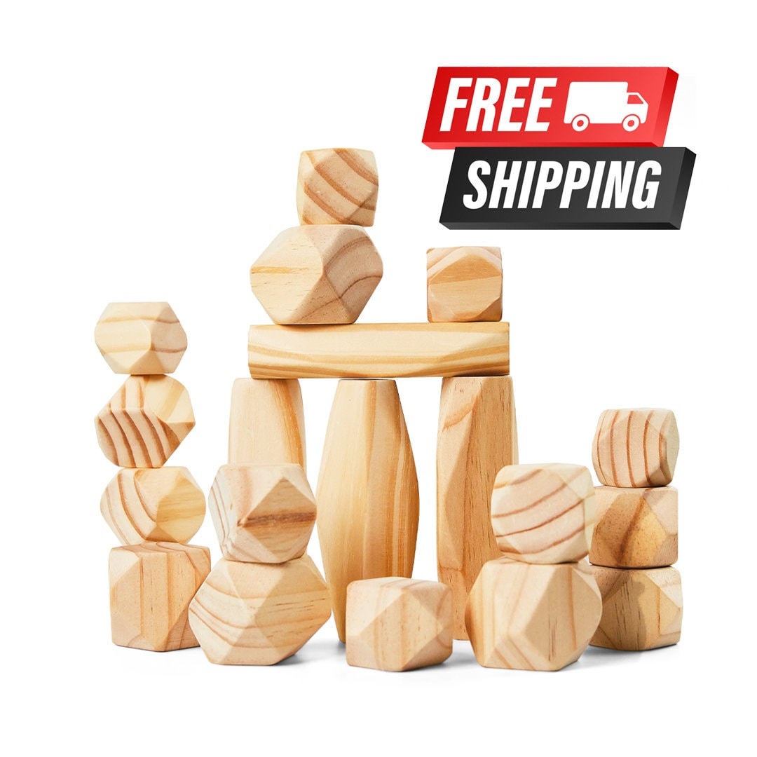 Montessori Toys for Kids - 20 Large Size Wooden Balancing Stones ...