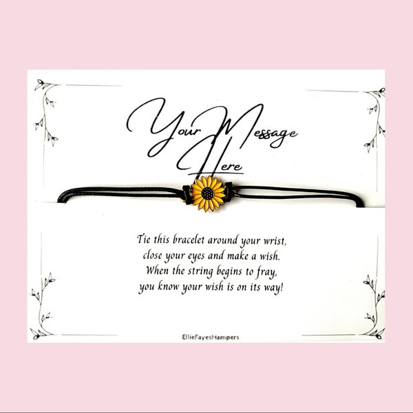 Wish Bracelet, Personalised, Friendship Bracelet, Adjustable String Bracelet, Any Occasion, Birthday, Good Luck, Sunflower