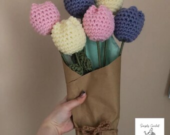 Crochet Tulip Bouquet: Handmade Acrylic Flowers