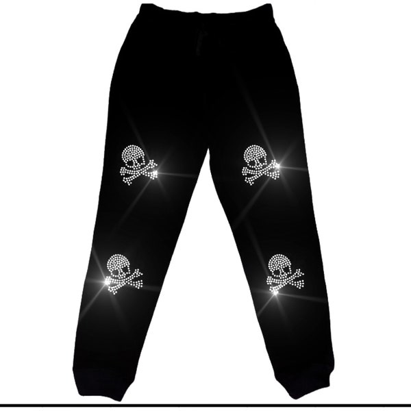 Skull and Crossbones Rhinestone Joggers, Bedazzled Bling Sweatpants