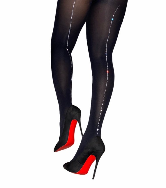 Crystal Back-seam Tights, Rhinestone Bedazzled Panty Hose 