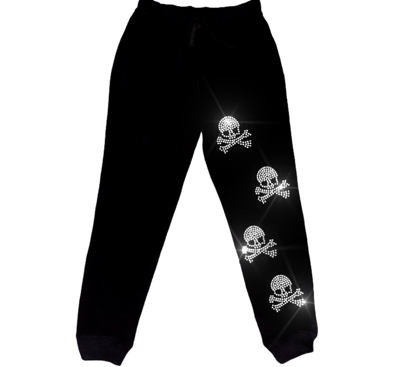 Skull and Crossbones Rhinestone Joggers, Bedazzled Bling Sweatpants ...