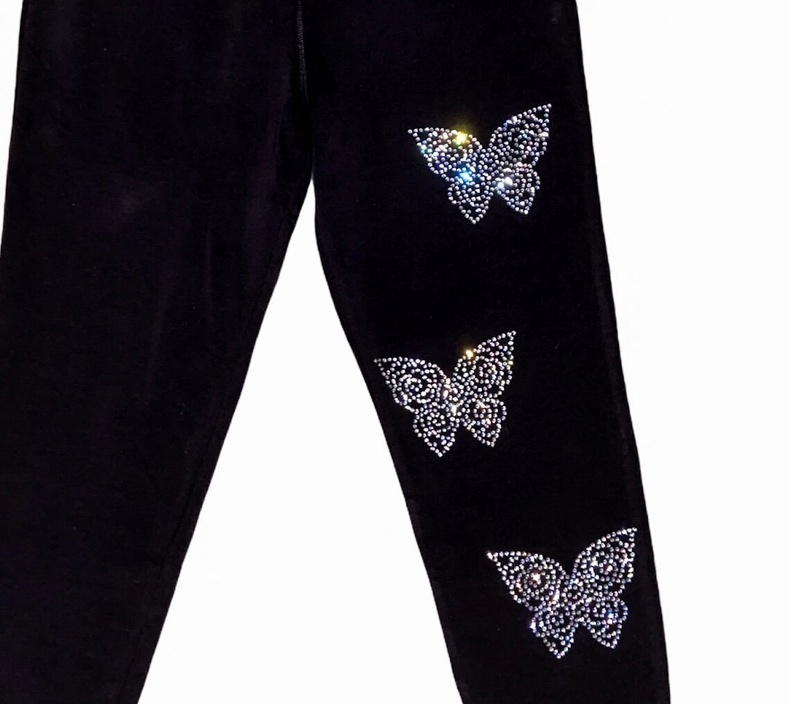 Rose Butterfly Rhinestone Joggers Bedazzled Bling Sweatpants - Etsy