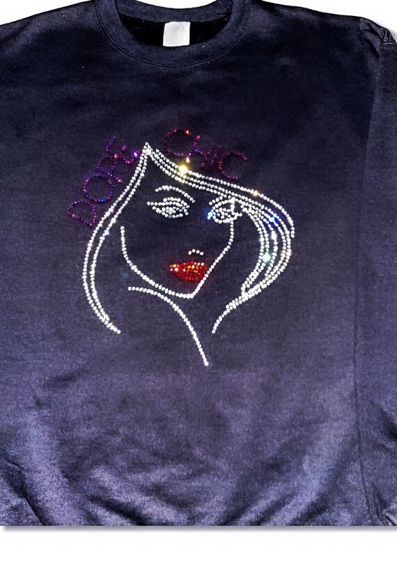 Dope Chic Rhinestone Sweatshirt Bedazzled Bling Pullover Sweater