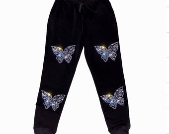 Rose Butterfly Rhinestone Joggers 