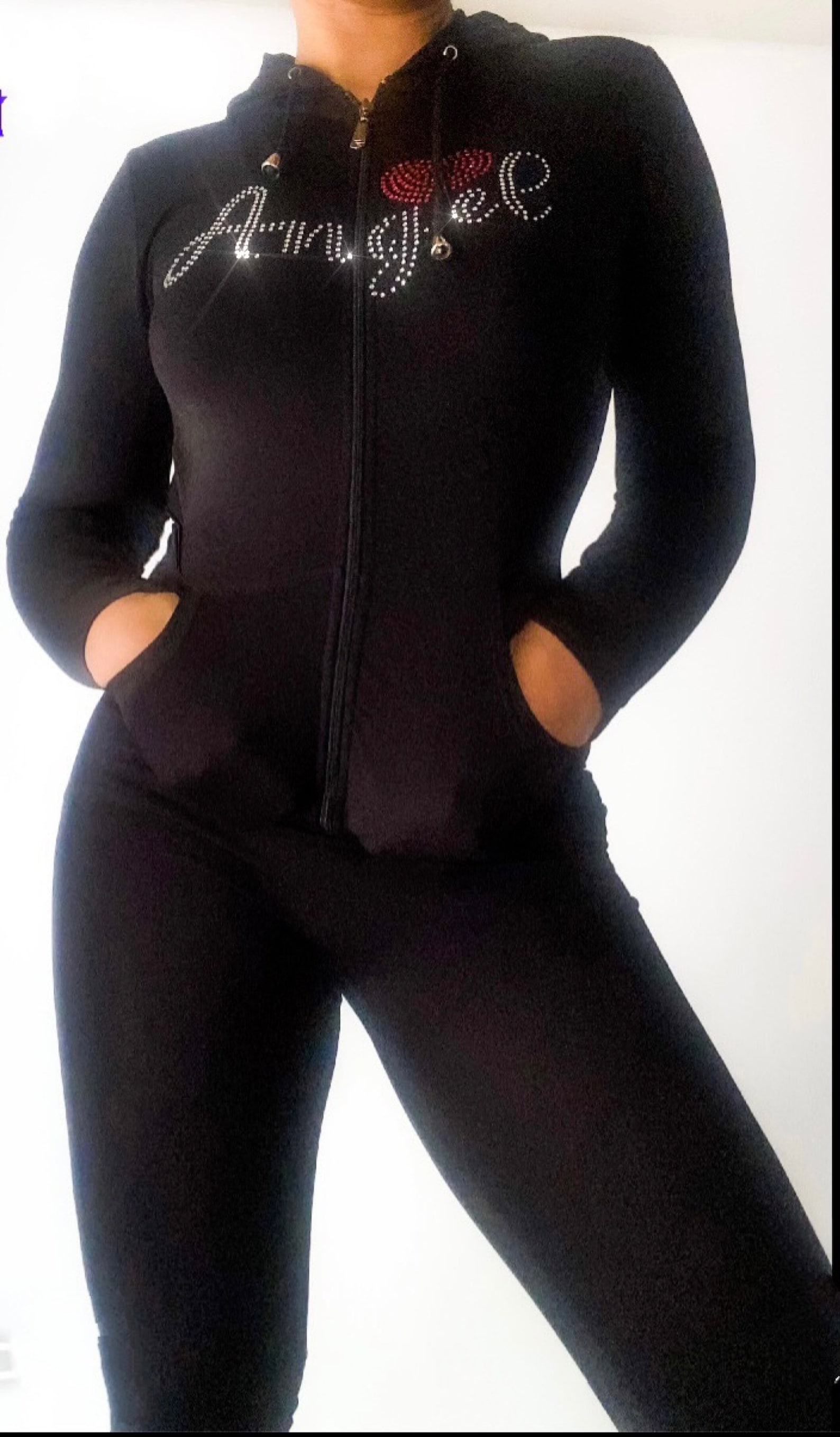 Rhinestone Tracksuit 2 Piece Jogger Set Angel Heart Crystal Etsy UK