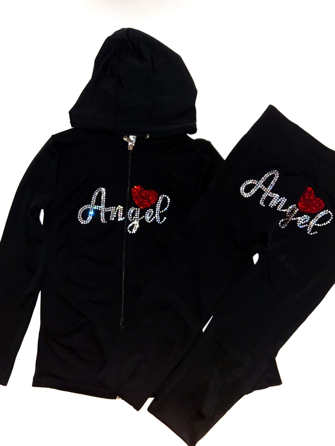 Rhinestone Tracksuit 2 Piece Jogger Set Angel Heart Crystal Etsy UK