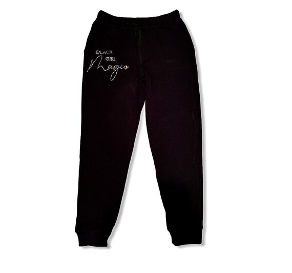 Black Joggers Black Girl Magic Rhinestone Bedazzled Joggers