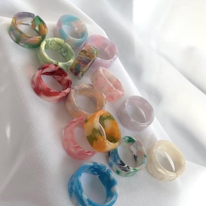 handmade resin acrylic summer band rings! colourful, unique resin rings