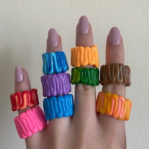 handmade clay rings, polymer clay wide scribble rings! personalised statement rings, colourful cute chic