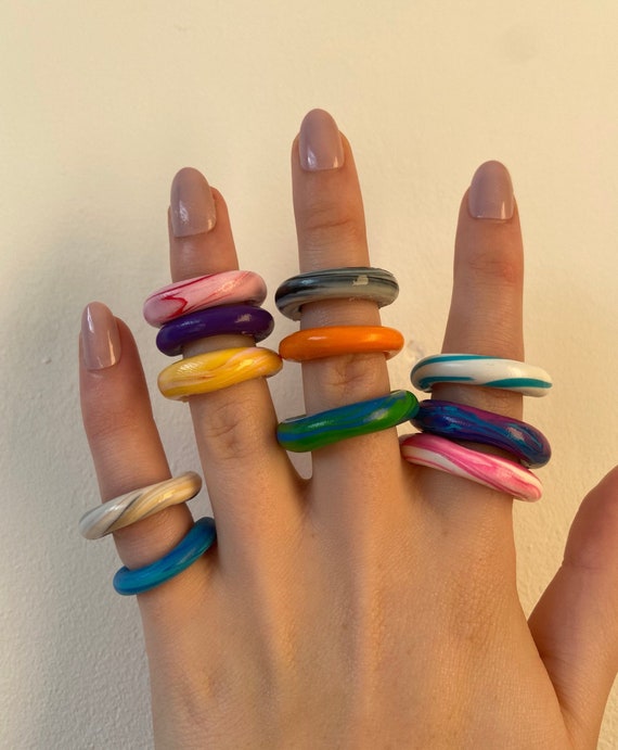 Ring, Mix Color Thin Polymer Clay Rings Fimo Brand Rings Mixed Sizes Female  Fashion Jewelry From Bead118, $34.49
