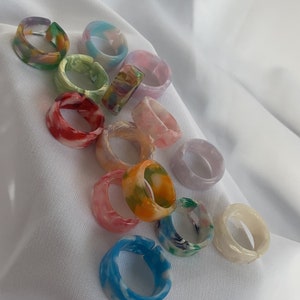 handmade resin acrylic summer band rings! colourful, unique resin rings