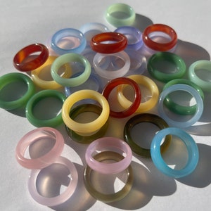natural agate gemstone rings, colourful unique solid band statement rings