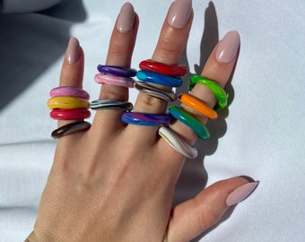 handmade polymer clay simple rounded stackable rings! colourful and funky, various colours, made to order, stacking rings