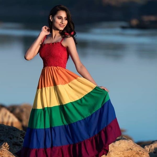 Pride Rainbow Smocked Tiered  dress for Everyone : Celebrate Love and Equality in Style, Vibrant, Handmade, Perfect For Special Occasions