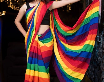 Rainbow Saree For Women, Saree For Women, Multicolored Saree, Rainbow Flag Saree, LGBTQ Saree, Colorful Saree