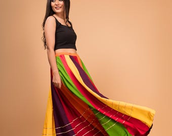 Multicolored kalidar long skirt Elastic waist for women
