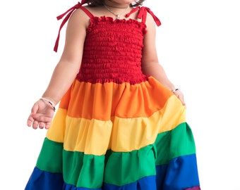 Rainbow Smocked Tiered  dress for kids Girls