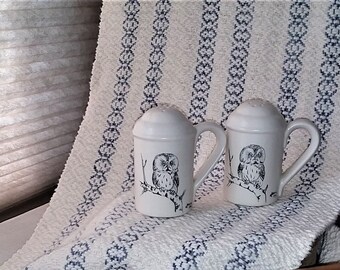 Owls Salt & Pepper Set Vintage, Rustic Cabin Decor, French Country Kitchen, Owl Ceramics, MCM