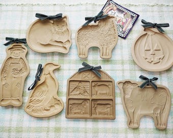 Vintage Brown Bag Cookie Art Shortbread Pan Large Molds, Hearts