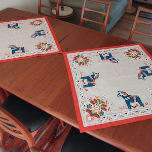 Swedish Dala Horse Table Linens Vintage, Scandinavian Cloth
