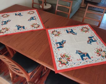 Swedish Dala Horse Table Linens Vintage, Scandinavian Cloth