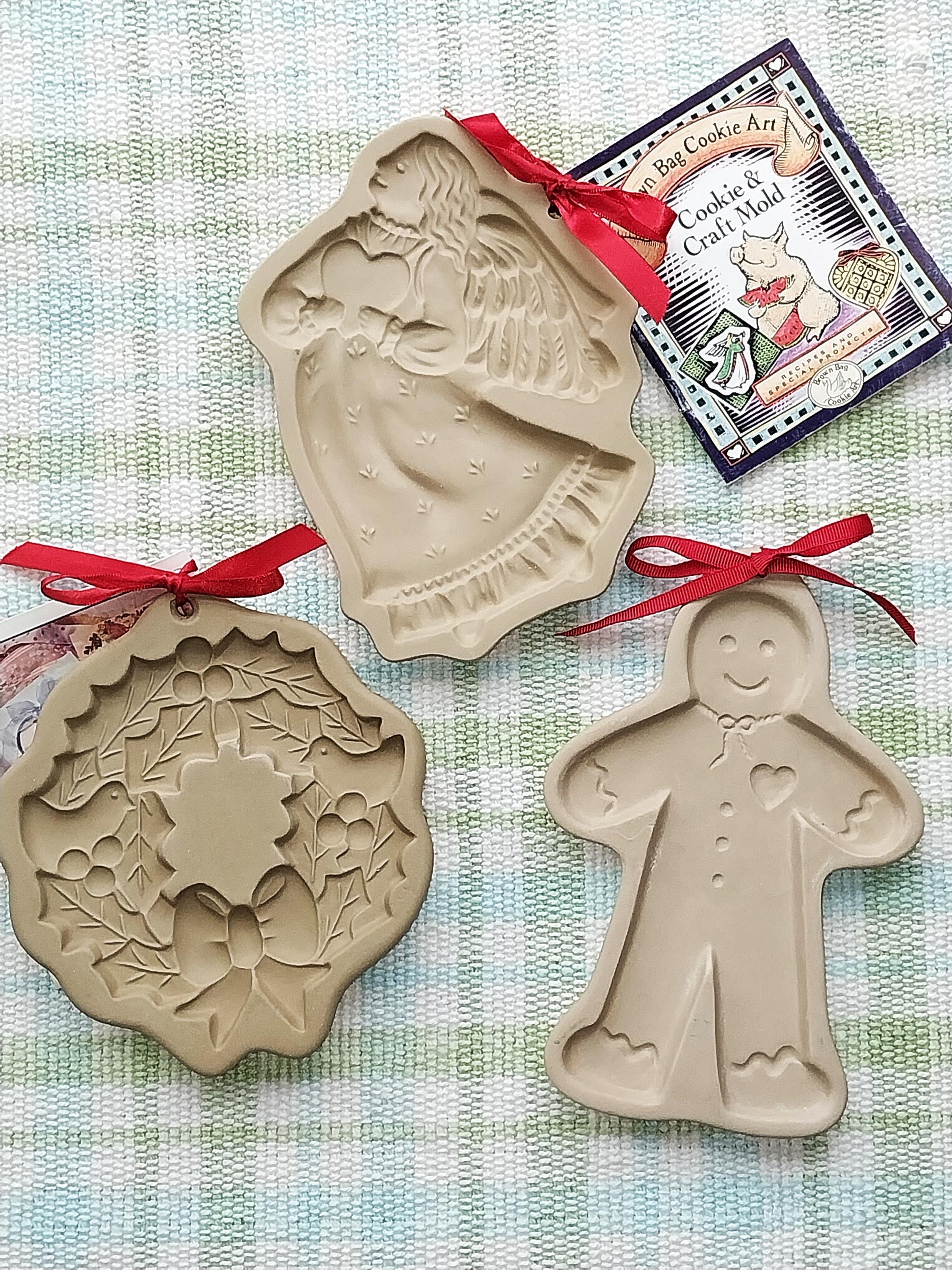 Vintage Brown Bag Cookie Art Molds, Angel, Christmas Wreath
