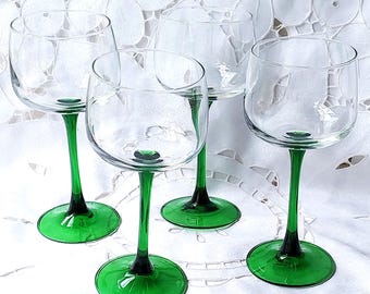 Vintage MCM Green Stem Wine Glasses Set France