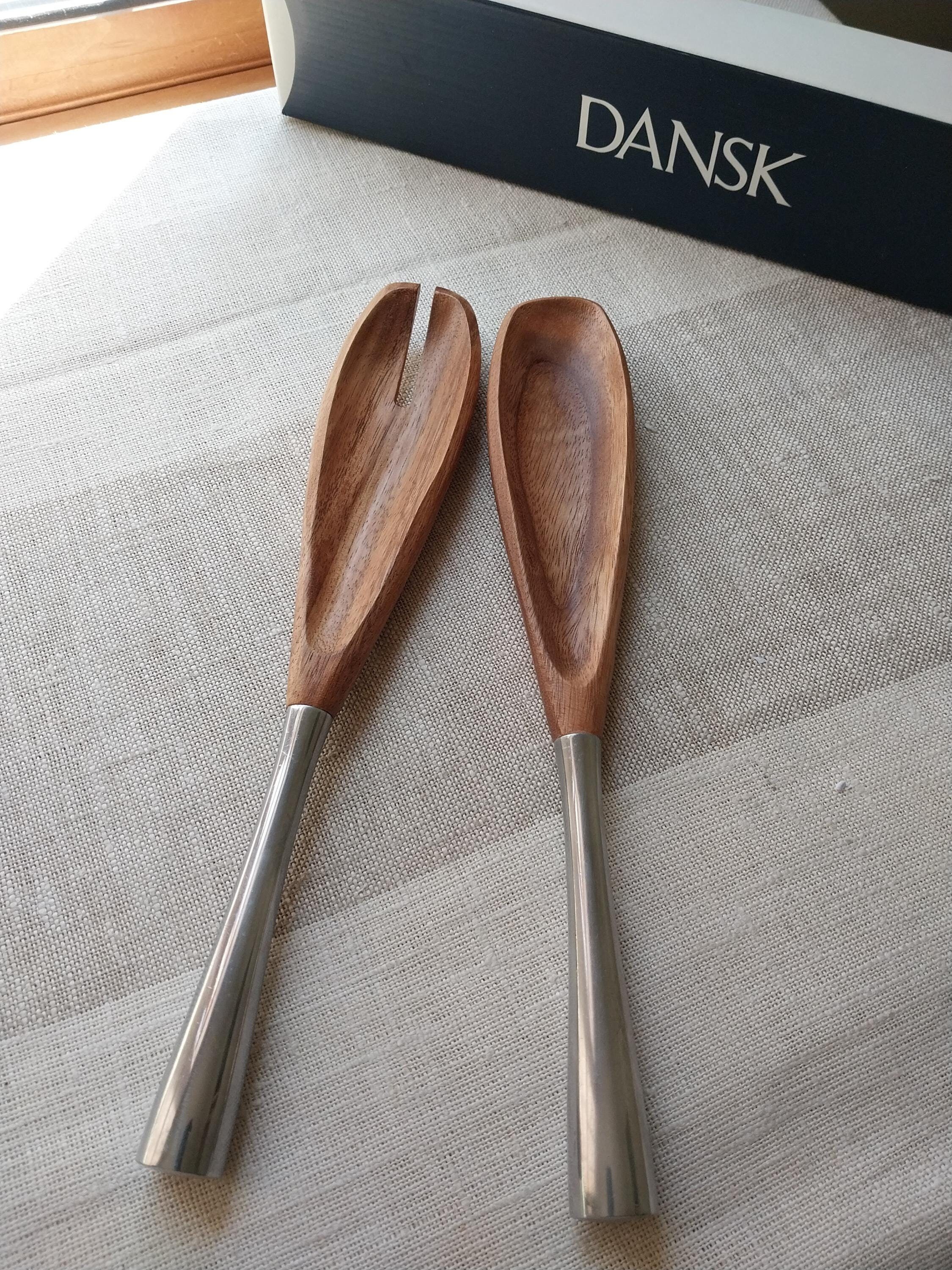 Dansk Wood Salad Servers With Metal Handles